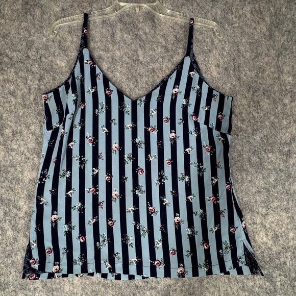 BHWM Reversible Cami Tank Top Blue Floral Stripe Size Small V Neck - Picture 3 of 10
